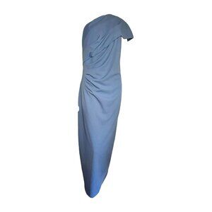 Celebrate DB Studio Dress Womens Size 16 Slate Blue Ruched One Shoulder Crepe